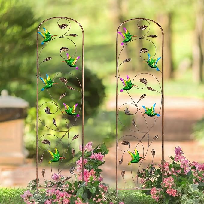 SUNNYPARK Set of 2 Hummingbird Metal Garden Trellis - Image 6