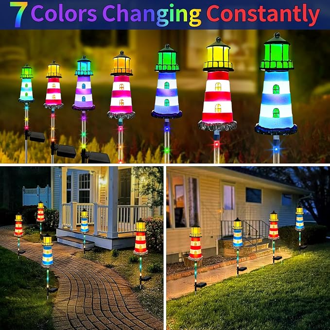 Solar Garden Lights Outdoor Decorations, 4 Packs Lighthouse Waterproof - Image 3