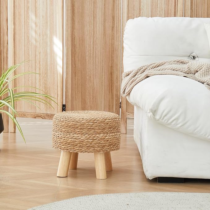Round Ottoman Natural Seagrass Footstool, Round Footstool - Image 10