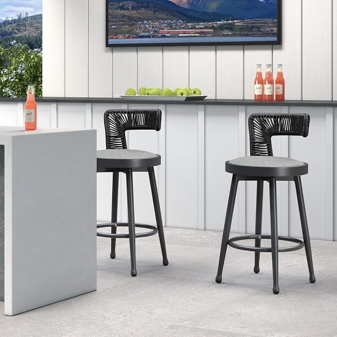PURPLE LEAF Outdoor Swivel Counter Height Bar Stools Set of 2 Metal Modern by PURPLELEAF