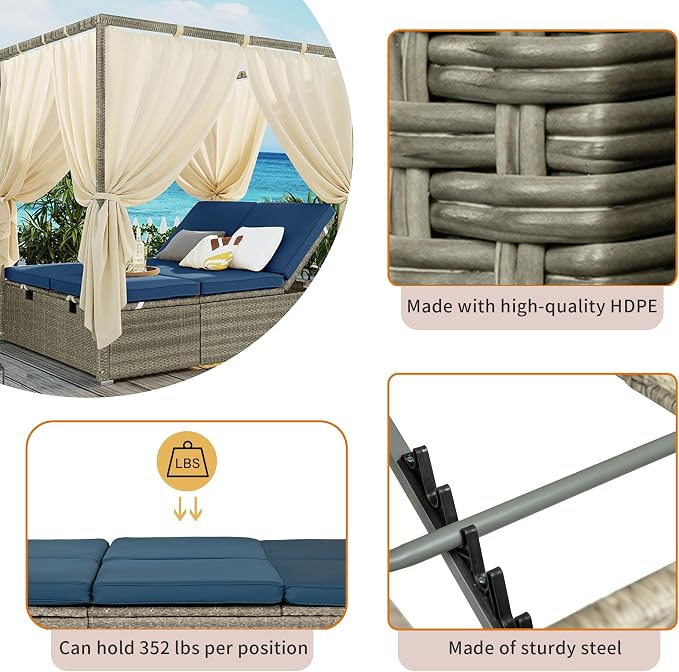 Patio Chaise Lounge, PE Rattan Outdoor Patio Wicker Adjustable Outdoor Sun Bed - Image 5