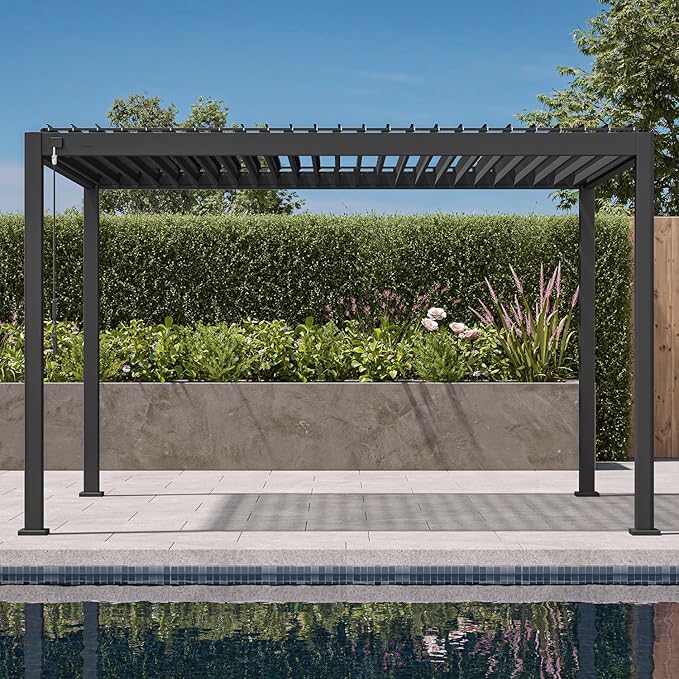 Mirador 111S Round Louvered Pergola Gazebo, 10Ft x 13Ft, Full Aluminum Frame by Mirador
