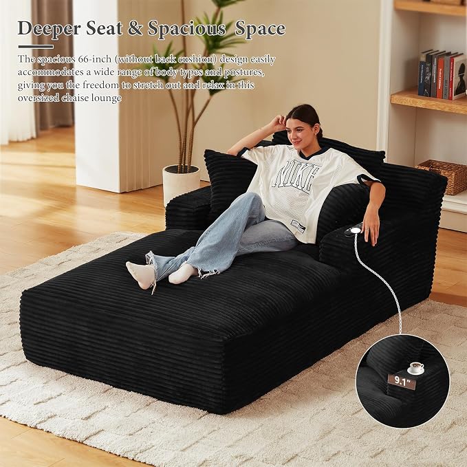 78.7" Chaise Lounge Chair Indoor, Oversized Boneless Couch Comfy Upholstered - Image 4