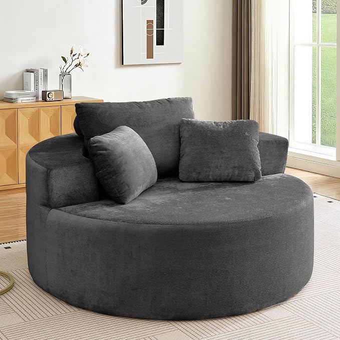 Antetek Oversized Round Chaise Longue Chair Indoor, Modern 55-inch Upholstered - Image 7