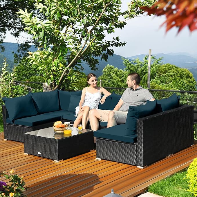 Tangkula 7 Piece Patio Furniture Set, Outdoor Wicker Sectional Sofa - Image 9