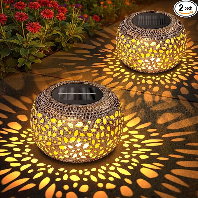 Solar Table Lanterns Outdoor Waterproof: 2 Pack LED Lamps by BONLION