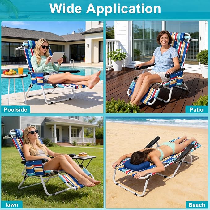 ABORON Tanning Chair with Face Hole, 5-Position Adjustable Reclining Beach - Image 5