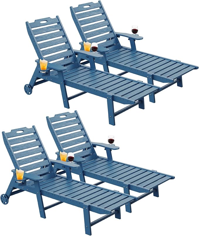 Carauci Lounge Chair Outdoor Set of 4, HDPE Chaise Lounge by Carauci