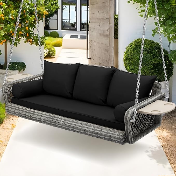 Grepatio Wicker Hanging Porch Swing by Takesyoutohaveawonderfullife
