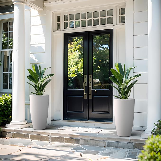 Kante 23.6" H Pure White Finish Concrete Tall Planters Large Outdoor Indoor - Image 5