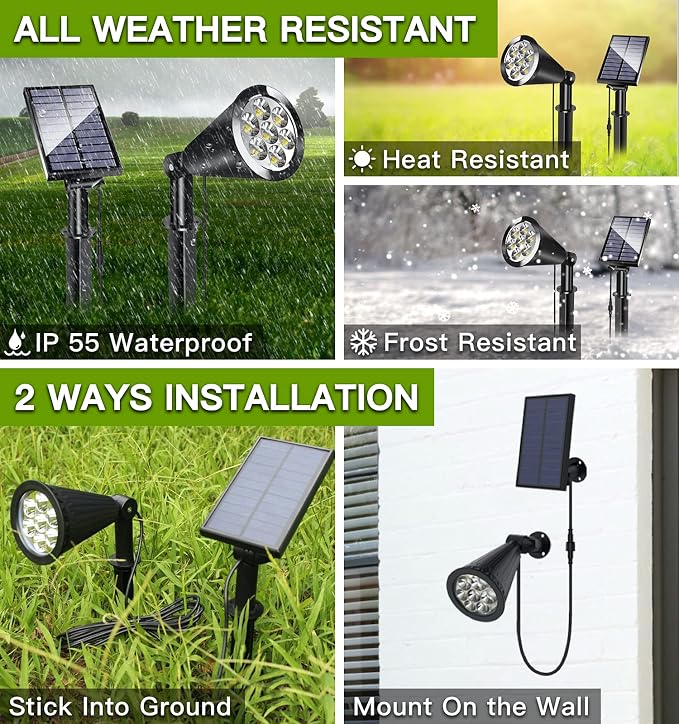 MEIHONG Solar Spot Lights Outdoor, Warm White LED Landscape Lamp Dusk to Dawn - Image 4