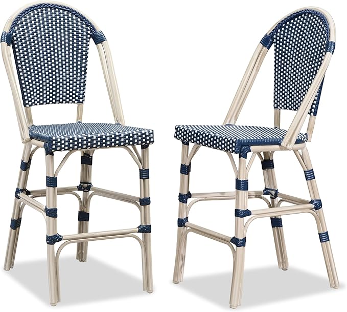 PURPLE LEAF French Counter Height Bar Stool Set of 2 25" White Print Finish by PURPLELEAF