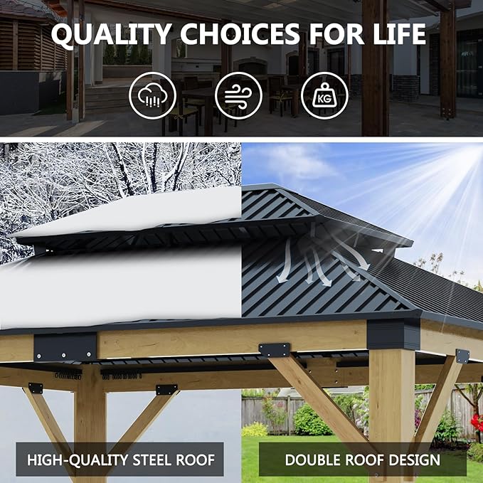 11x13FT Wood Gazebo, Outdoor Wooden Gazebo - Image 5
