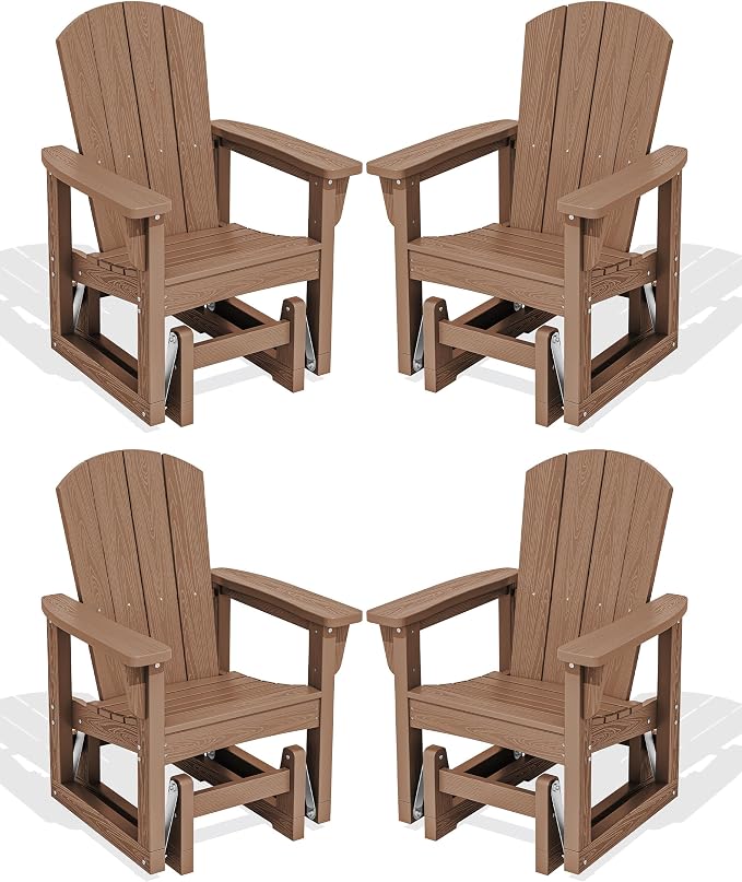 SERWALL Outdoor Glider Chair Set of 4, HDPE Wood-Like Patio Glider Rocker by SERWALL