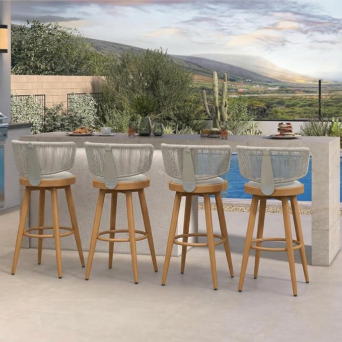 PURPLE LEAF Outdoor Bar Stools Set of 4 30 Inch Patio Swivel Bar Stool Chairs - Image 3