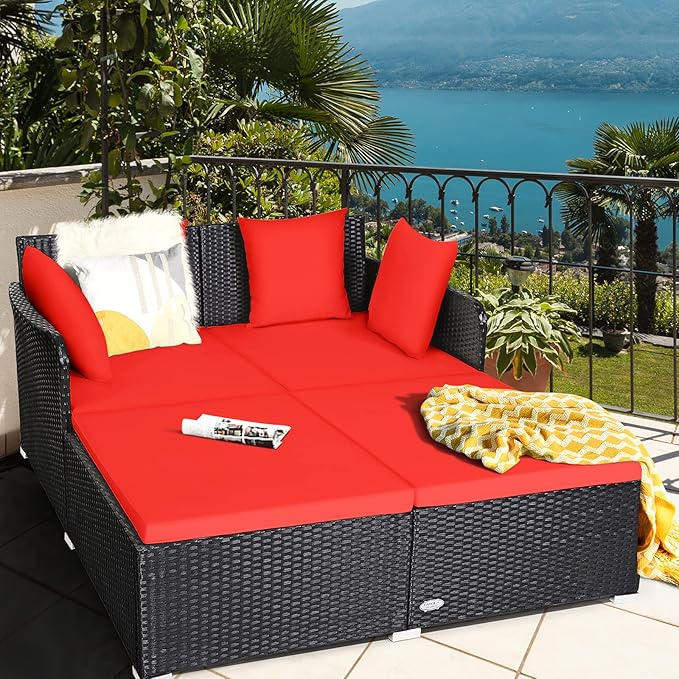 HAPPYGRILL Outdoor Rattan Daybed Patio Loveseat Sofa Set - Image 2