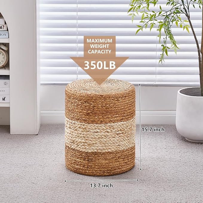 Wimarsbon Foot Stool Ottoman Round Natural Seagrass Footrest Stool Hand-Woven - Image 3