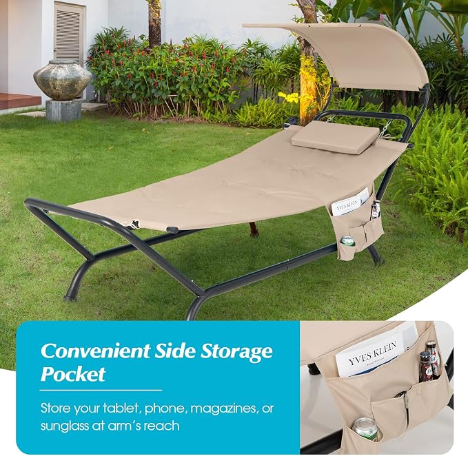 Giantex Hanging Hammock with Stand, Patio Hanging Chaise Lounge Chair w/Canopy - Image 7