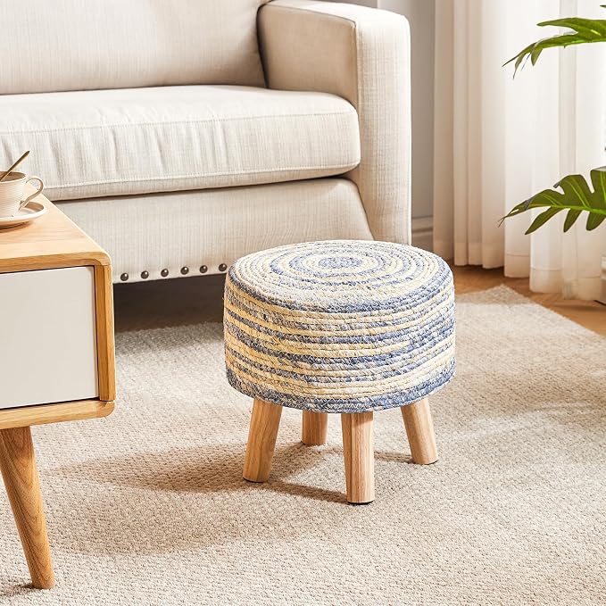 YMYNY Foot Stool Natural Seagrass Hand Weave, 12.6" Small Ottoman, Round - Image 8