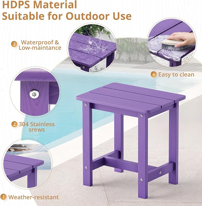 LUE BONA Outdoor Side Table Set of 2, HDPS Small Outdoor Table, Adirondack Side - Image 6