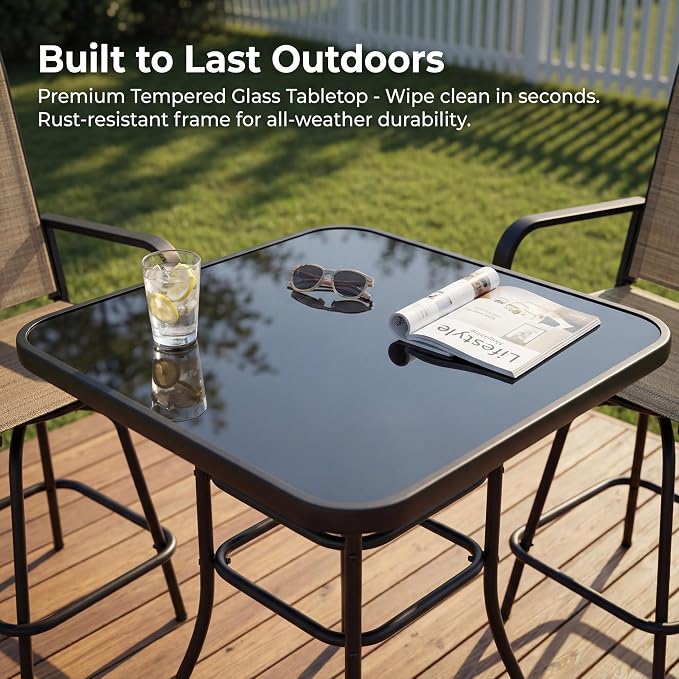 Homall 3 Piece Outdoor Patio Swivel Bar Stools Set, High Top Table - Image 4
