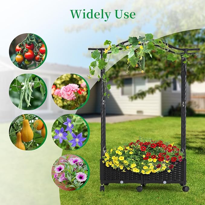 Planter Box with Trellis Outdoor, 57in Plastic Raised Garden Bed with Trellis - Image 5