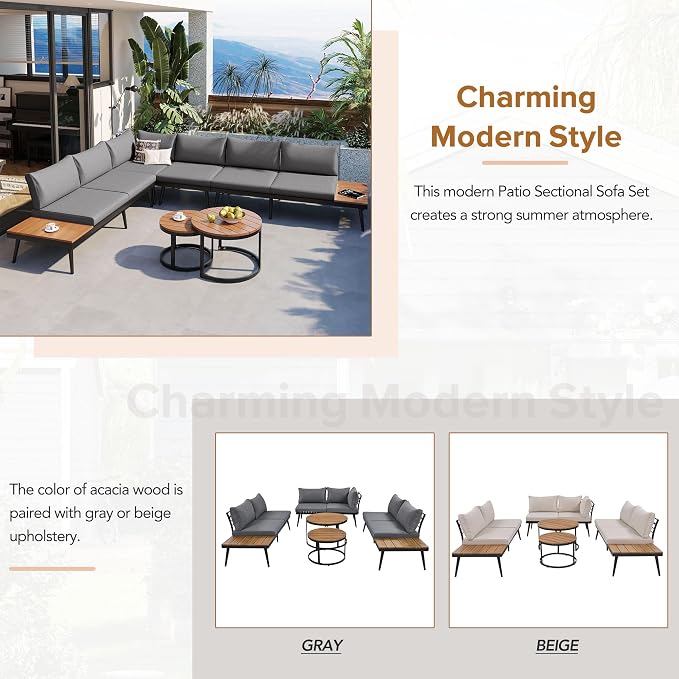 LUMISOL 6 Piece Patio Furniture Set, Outdoor Sectional Sofa Set - Image 8