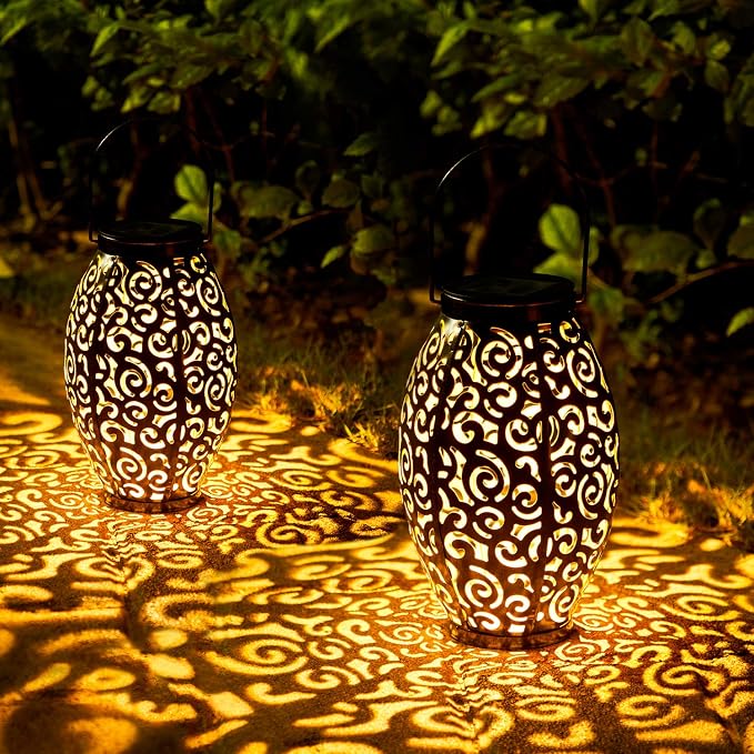 Solar Lanterns Outdoor Waterproof, 2 Pack Solar Garden Lanterns, LED Hanging by OxyLED