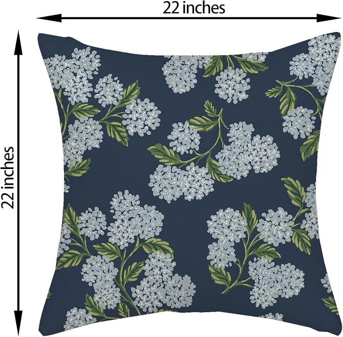 Navy Blue Spring Pillow Covers 22x22 Inch 2 Pcs Blue Green Hydrangea Flower - Image 6