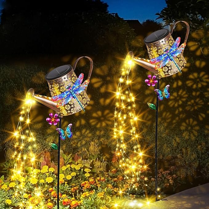 Solar Watering Can with Lights Outdoor Garden, 41in Large Dragonfly Garden - Image 2