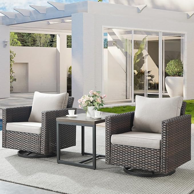 Belord Outdoor Bistro Set 3 Piece Wicker Swivel Rocker Patio Chairs, Oversize - Image 3