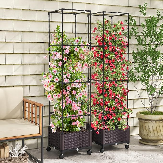 Giantex Raised Garden Bed with Tomato Cages, 67” Adjustable Height, Self - Image 2