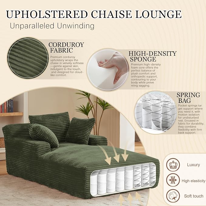 80 Inch Chaise Lounge Chair Indoor, Oversized Corduroy Upholstered Boneless - Image 3