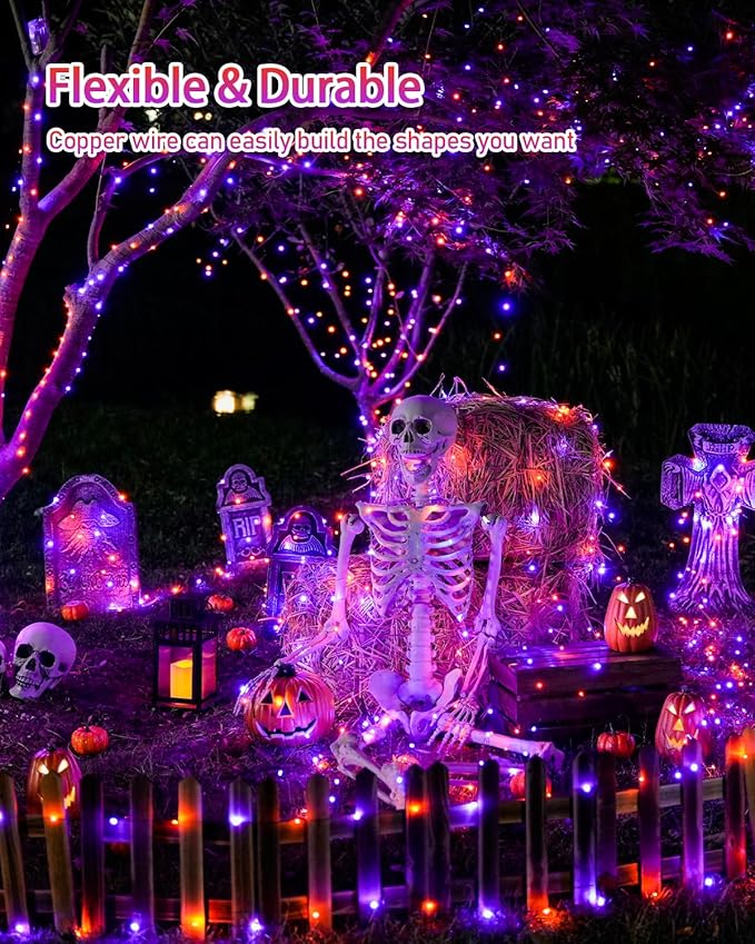 JMEXSUSS 2 Pack Solar Halloween Lights Outdoor Waterproof, Total 66FT 200 LED - Image 4
