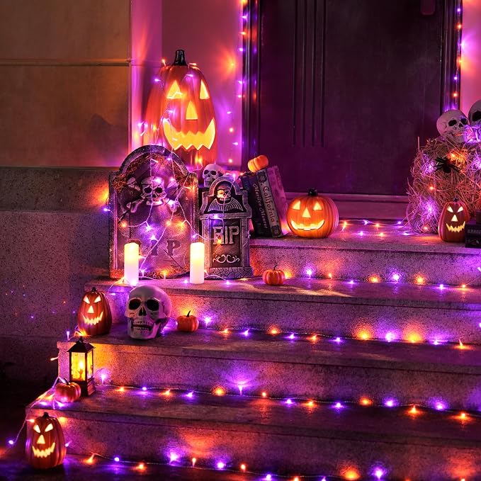 JMEXSUSS 400LED Orange and Purple Halloween Lights Indoor Outdoor Waterproof - Image 3