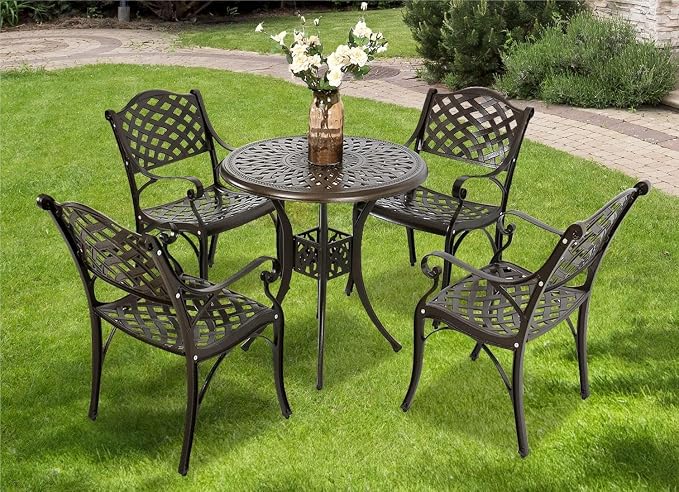 YUSING 5 Piece Patio Bistro Set，Cast Aluminum Antique Copper Outdoor Furniture by YUYUSING