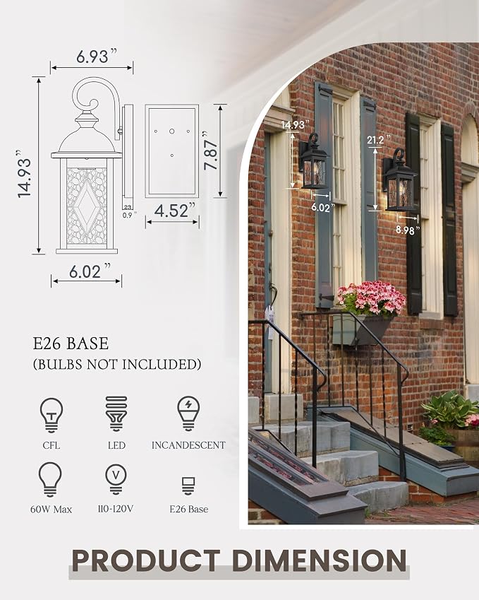 FEMILA Outdoor Wall Light Fixture, 1-Light Exterior Waterproof Wall Sconce - Image 2