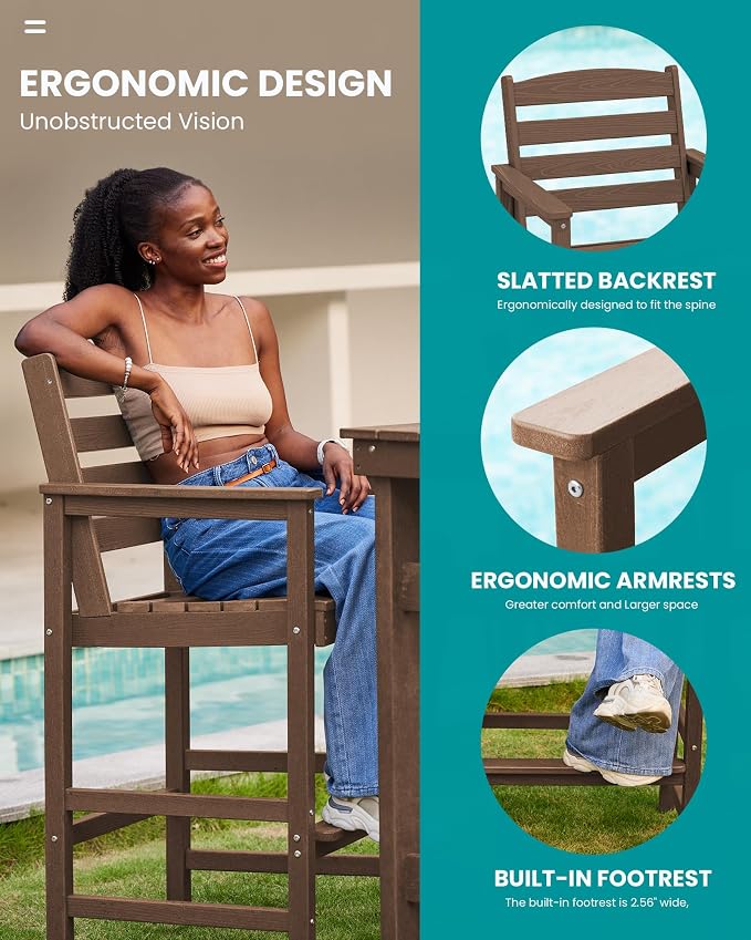 SERWALL Tall Adirondack Chairs Set of 2, Oversize Balcony Adirondack Chairs Set - Image 4