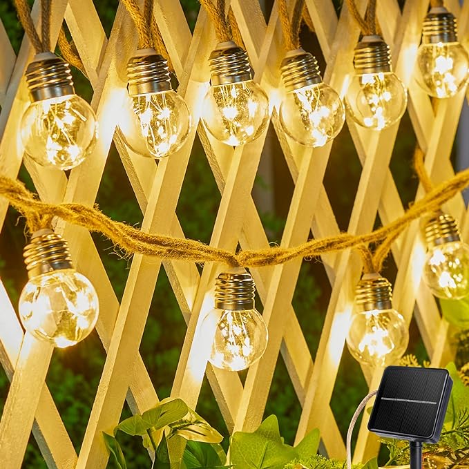 Brightown Solar String Lights Outdoor, 30Ft Vintage Hemp Rope Solar Patio Lights by Brightown