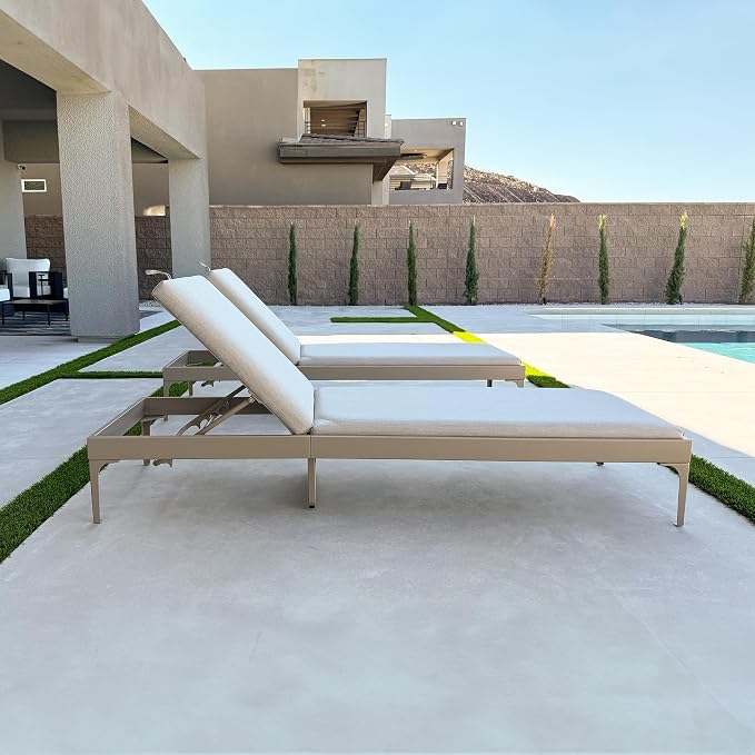 PURPLE LEAF Outdoor Chaise Lounge Set of 3 Aluminum Adjustable Patio Lounger - Image 3