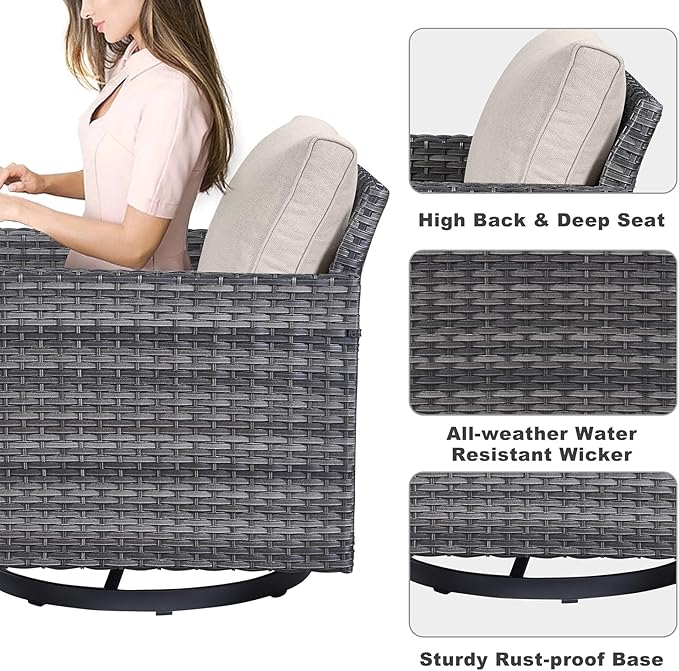 Belord Wicker Patio Furniture 5 Piece Outdoor Sofa Set, Oversize Outdoor Swivel - Image 7