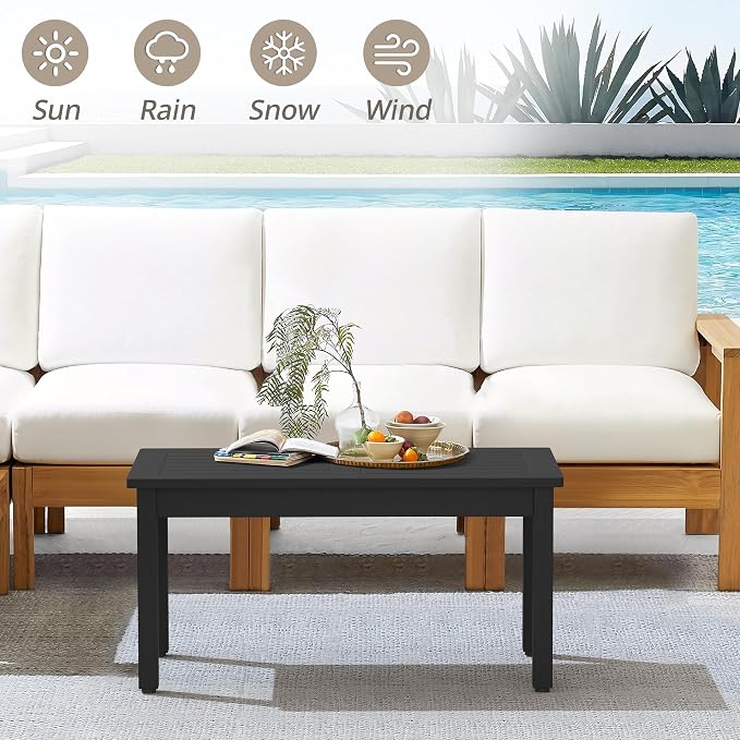 LUE BONA Outdoor Coffee Table Rectangle, 42.5" HDPS Patio Coffee Tables - Image 4