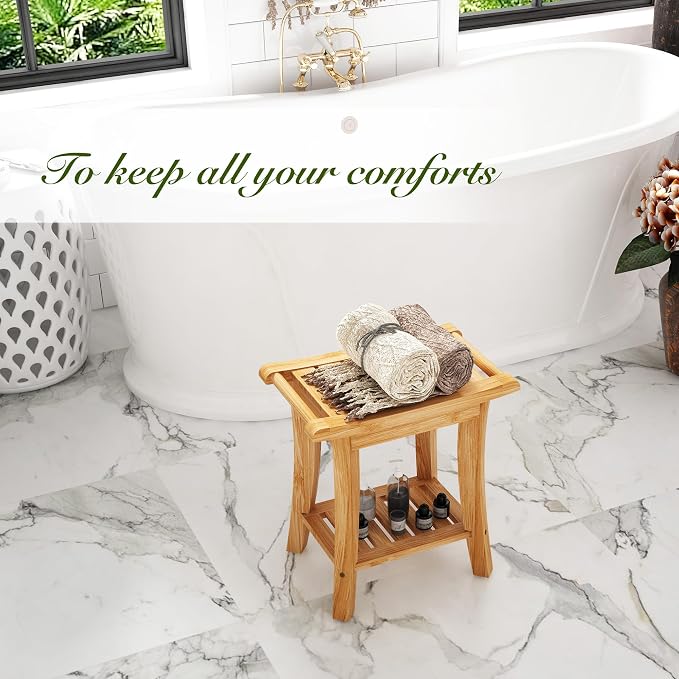 Bamboo Shower Bench Inside Shower Stool - Image 2