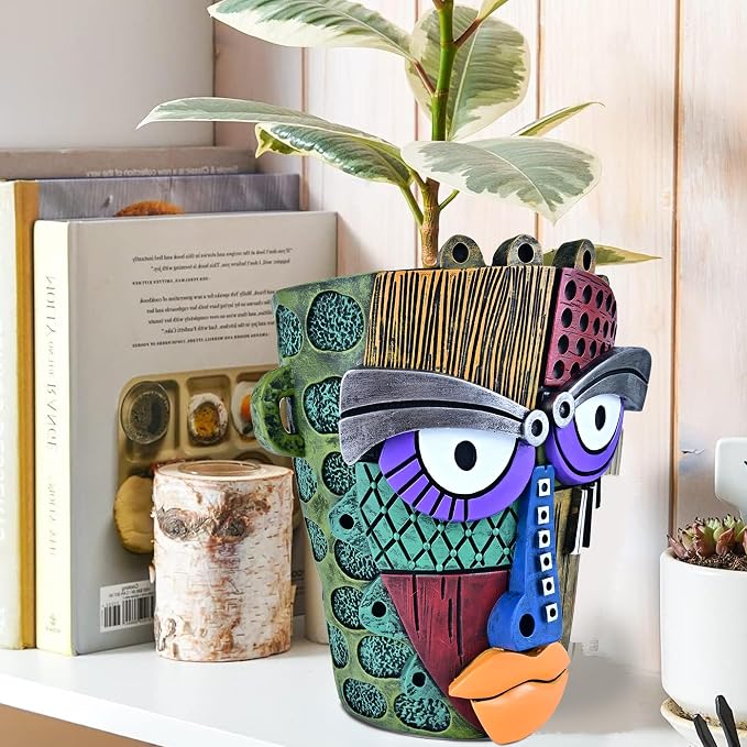Abstract Face Planter Pots for Plants, Hand-Painted Colorful Flower Pots - Image 7