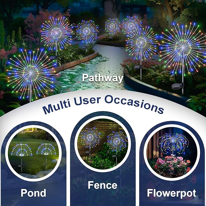 Solar Garden Lights Outdoor, 2 Pack 120 LED Twinkling Firework Lights Decorative - Image 5