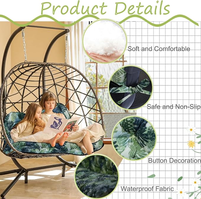 Waterproof Porch Swing Cushion Replacement, Thick 2–3 Seat Swing Seat Cushion - Image 3