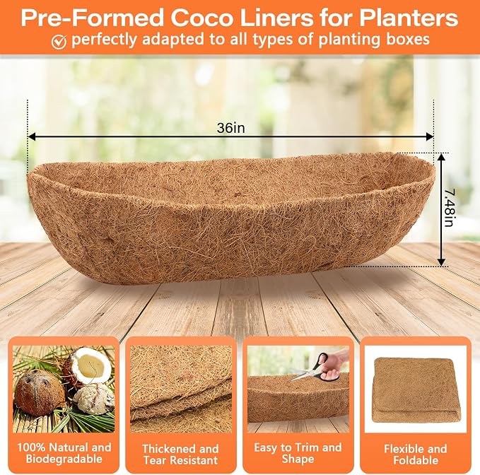 Legigo 2PCS 36 Inch Natural Trough Coco Coir Liners Planters Replacement - Image 2