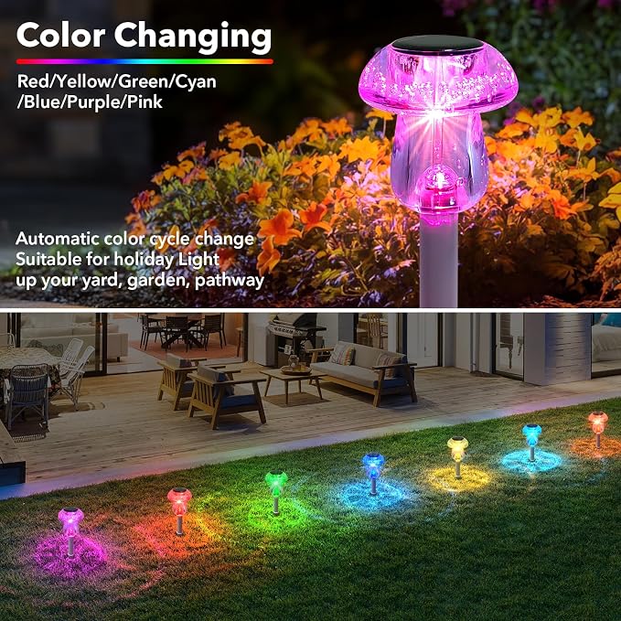 Solar Lights Outdoor, 8 Pack Mushroom Lights Outside Waterproof, Solar Powered - Image 2