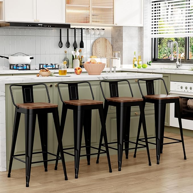 WENTMENT Metal Bar Stools Set of 4 Counter Height Barstools - Image 3