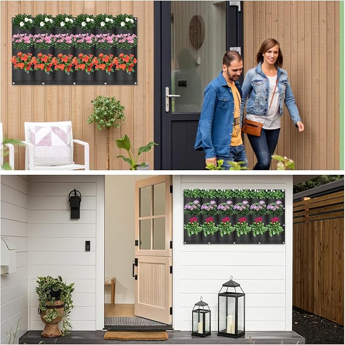 LITLANDSTAR 18 Pockets Hanging Grow Bags, 2 Pack Horizontal Wall Planter Plant - Image 6